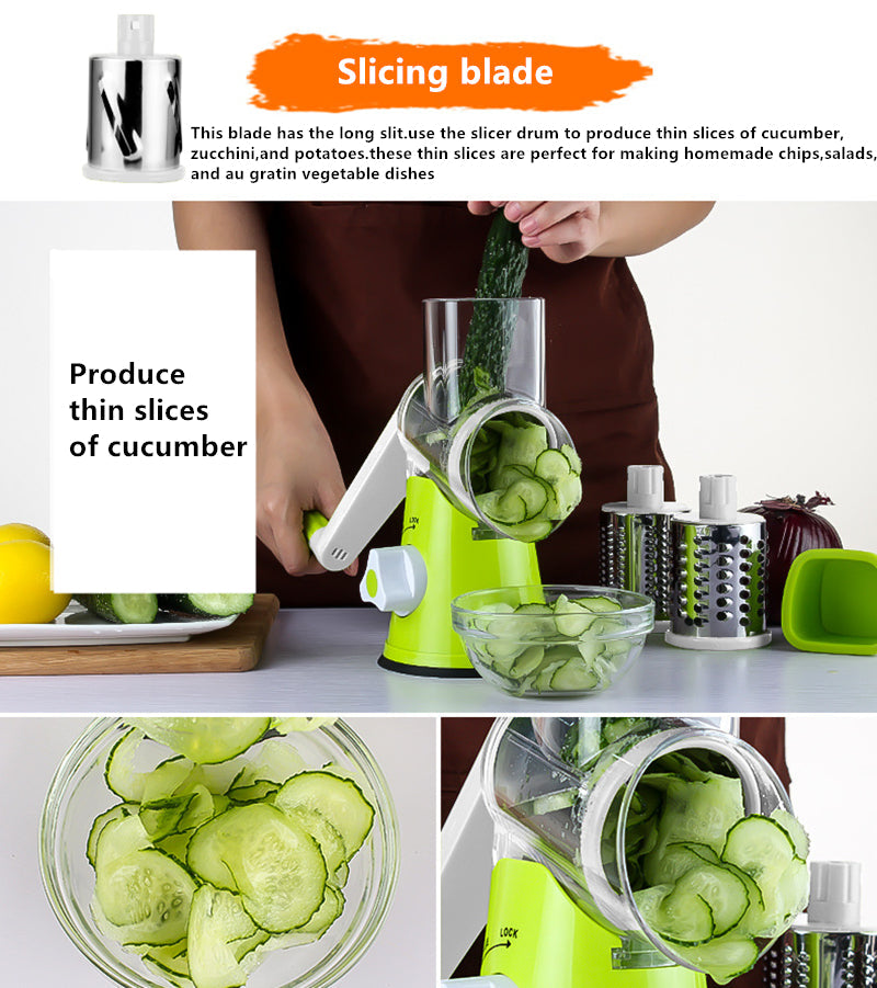 Multifunctional 3 in 1 Tabletop Vegetable Drum Cutter Grater